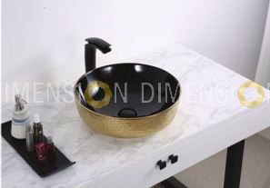 Black/Gold Art Ceramic Wash Basin with Pop Up- GC-1108 Size :410 x 410 x 130