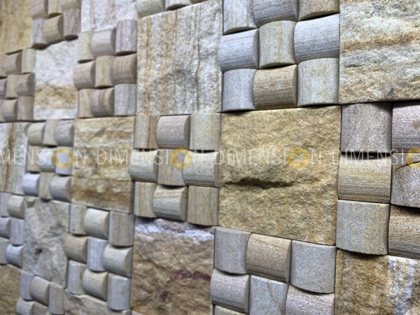 Cladding Stone Panel - DM-STK -104 (T) - Teak Moulding & Split mix Pattern - 300mm X 300mm    