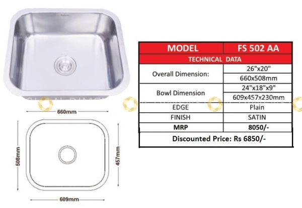Kitchen Sink - Undermount Series - Model : FS 502AA