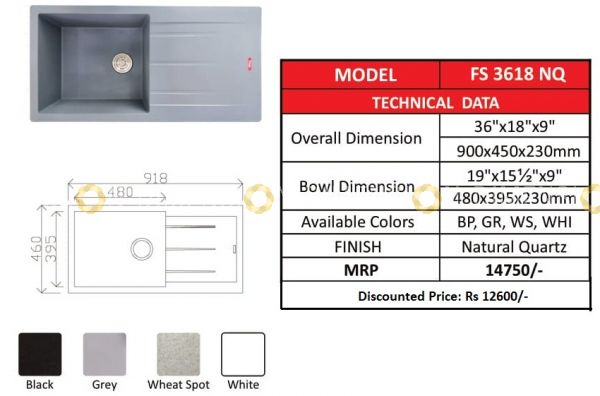 Kitchen Sink - Natural Quartz Series - Model : FS 3618 NQ