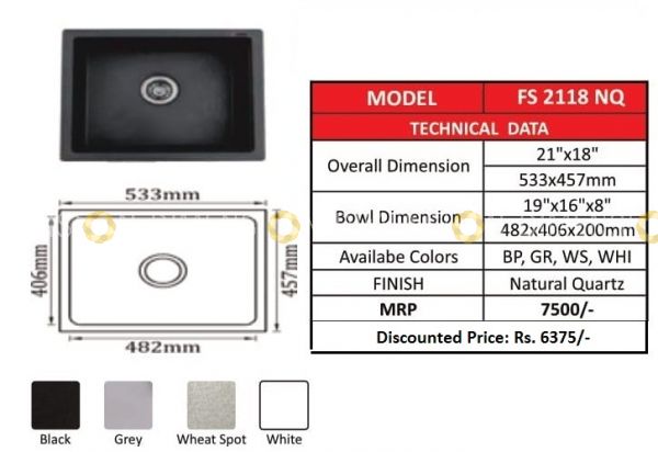 Kitchen Sink - Natural Quartz Series - Model : FS 2118 NQ